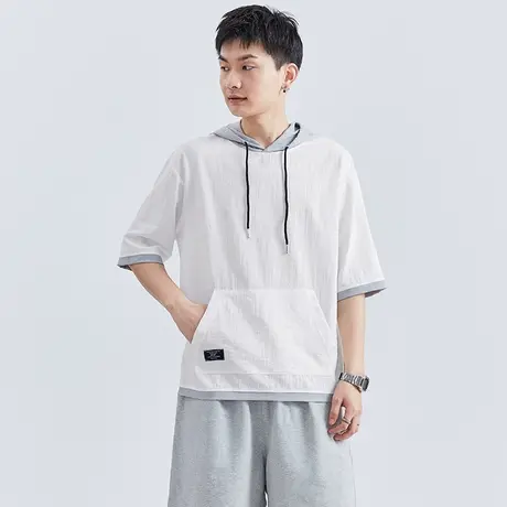 唐狮半袖卫衣夏季男士青少年短袖连帽t恤百搭白色宽松上衣潮图片