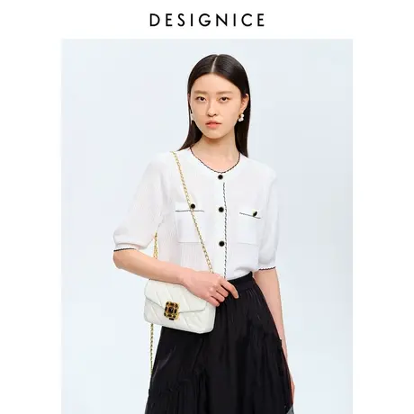 迪赛尼斯夏季新款小上衣时尚黑白设计感通勤撞色时尚针织衫女士图片