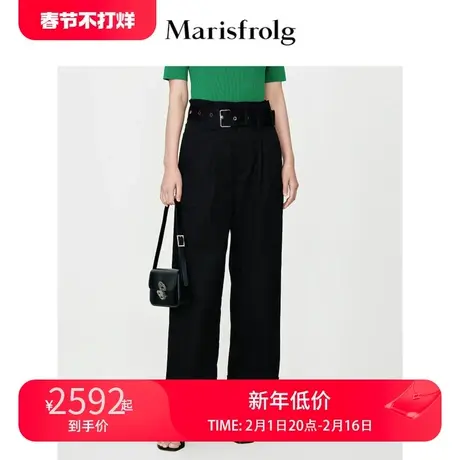 【商场同款】玛丝菲尔休闲裤夏季新款黑色高腰宽松直筒休闲裤女商品大图