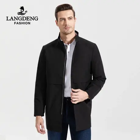 浪登男士中长款立领风衣2023秋冬新款干部装百搭休闲男款修身外套图片