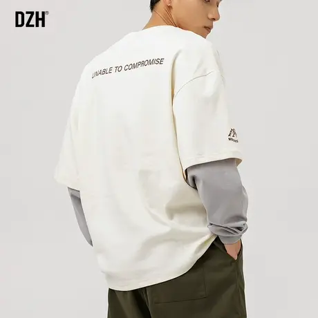 男士假两件t恤男长袖春秋重磅美式hiphop卫衣潮牌男装2024年新款图片