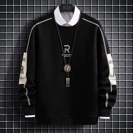 男士长袖T恤春季秋季撞色卫衣2021学生休闲打底衫百搭帅气上衣服商品大图