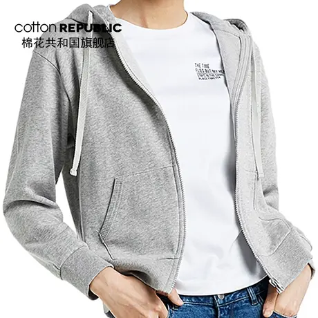 Cotton Republic/棉花共和国女士卫衣棉质运动快开拉链连帽情侣款商品大图