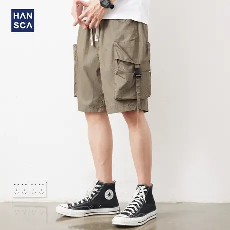 汉斯卡工装短裤夏季男卡其色宽松直筒冰丝速干潮流运动薄款五分裤商品大图