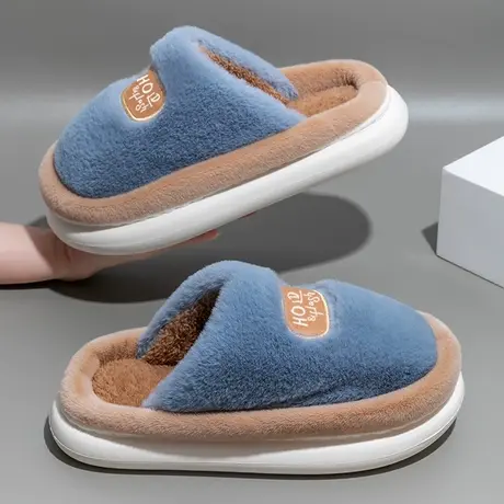 厚底棉拖鞋女秋冬季毛绒保暖踩屎感软底防滑室内居家情侣拖鞋冬天商品大图
