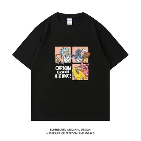 潮牌趣味卡通印花短袖T恤男夏季青少年学生纯棉宽松休闲半袖体恤图片