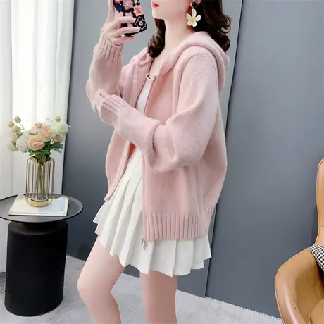 韩系甜美粉色毛衣开衫女春季2024新款今年流行的百搭针织外套上衣商品大图