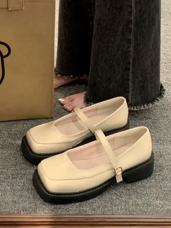 玛丽珍浅口单鞋女2024新款夏季软底方头英伦风休闲配裙子小皮鞋商品大图