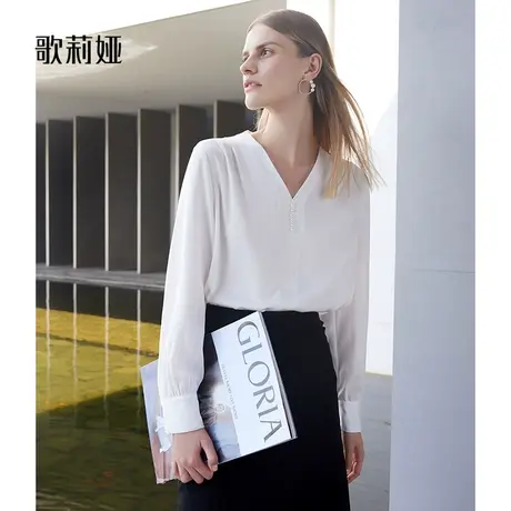 歌莉娅衬衫女款秋季新款高级感醋酸气质通勤职场V领衬衣1A8C3E010图片