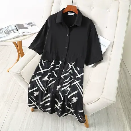 伊自尚大码女装连衣裙2023年新款韩版微胖mm夏季宽松显瘦衬衫外套图片