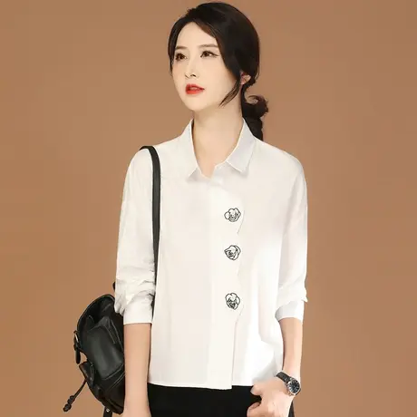 韩潮袭人高级感长袖刺绣白色衬衣女2023秋季新款衬衫设计感小众商品大图