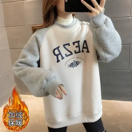 2023秋冬爆款时尚洋气圆领卫衣女加绒加厚韩版宽松内搭上衣ins潮商品大图