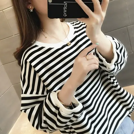 韩版纯棉长袖T恤宽松打底衫女装2023年新款春装春款春秋爆款上衣商品大图