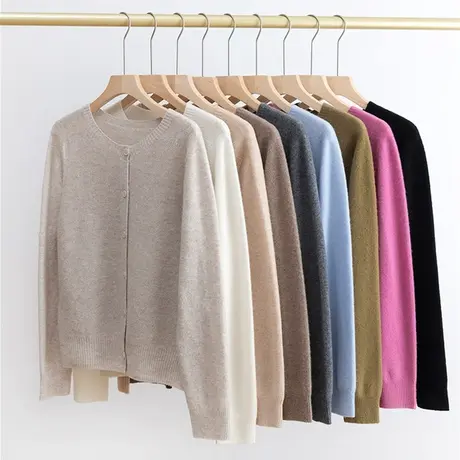 享永子【100%绵羊毛】18支两股12针横机一线成衣圆领无缝羊毛开衫商品大图