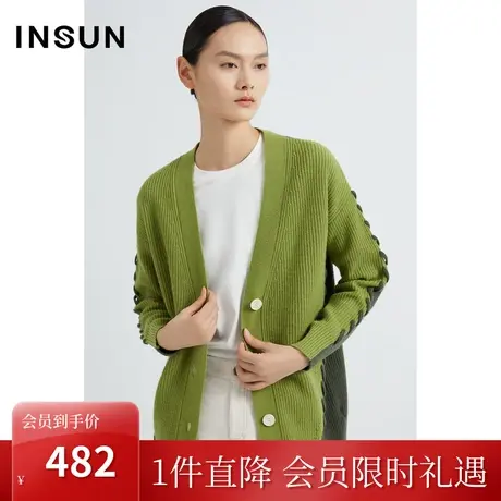 恩裳2023早春新品经典羊毛衫珠地搬针手工穿绳毛衣开衫女图片