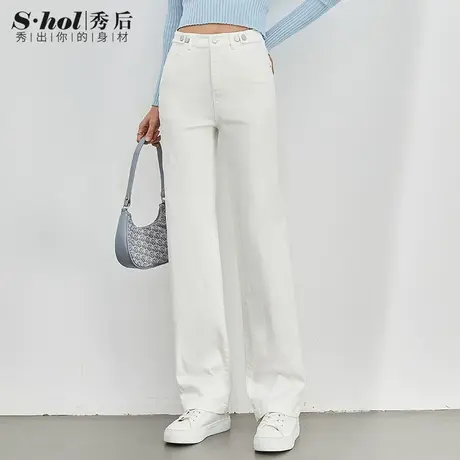 专柜品质 宽松直筒裤女高腰显瘦 三防白色牛仔裤女夏季薄款长裤子商品大图