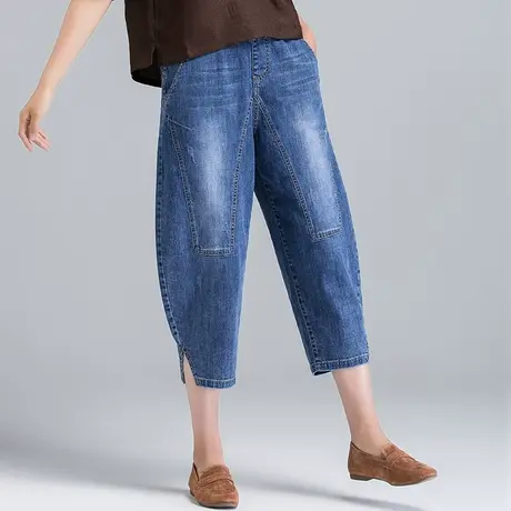 八分牛仔裤女夏2023年新款大码女裤夏季薄款七分裤九分老爹哈伦裤图片