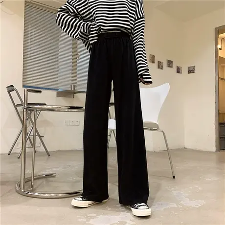 灯芯绒裤子女潮ins秋冬宽松休闲高腰垂感直筒显瘦百搭运动阔腿裤图片
