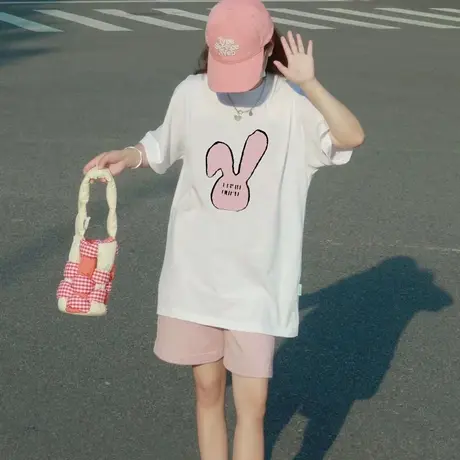 时尚ins宽松休闲仿棉短袖T恤女2023新款韩版网红半袖情侣装上衣潮图片