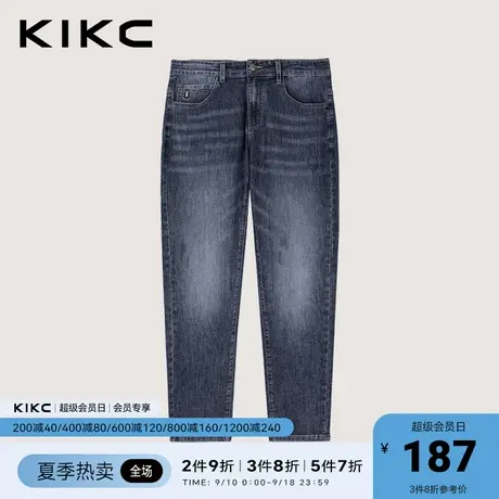 kikc牛仔裤男2023春夏新款商场同款弹力复古休闲字母刺绣九分裤图片