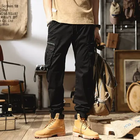 美式复古工装裤子男夏季薄款宽松直筒男士休闲裤阔腿束脚哈伦裤男商品大图