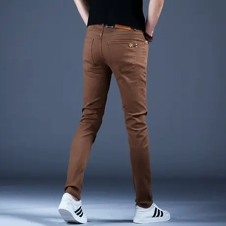 商务卡其色休闲牛仔裤男款修身小脚弹力高端潮牌高档裤子2023新款商品大图