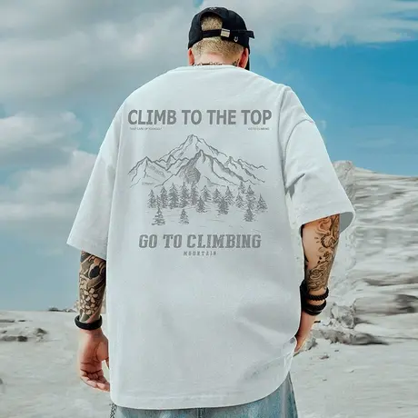 摩严重磅大码男装2023年新款美式加肥加大复古短袖白色t恤潮牌夏商品大图