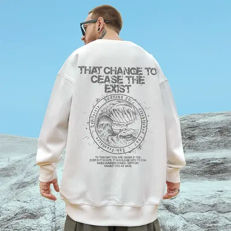 美式oversize港风圆领胖子卫衣男潮牌ins潮流大码男装秋冬季加绒商品大图