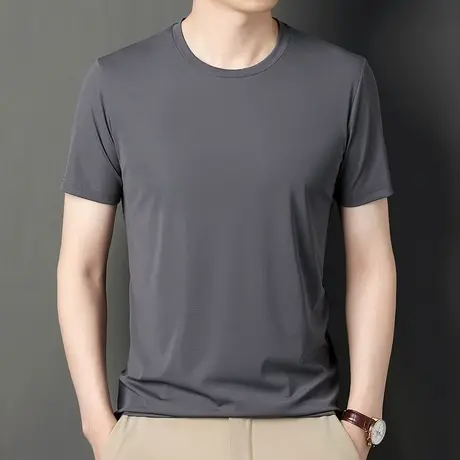 新款男士短袖T恤纯棉夏季宽松纯色体恤衫中年男装上衣潮流打底衫商品大图