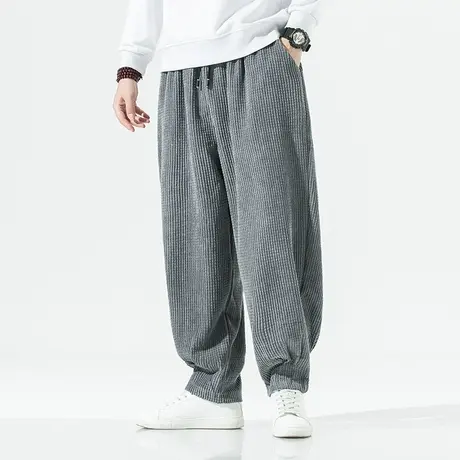 秋季潮流华夫格卫裤男士中国风宽松大码灯芯绒长裤复古休闲束脚裤商品大图