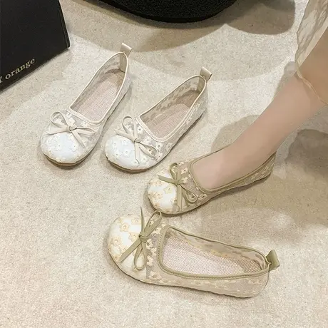 夏季老北京布鞋女透气单鞋蕾丝镂空软底女鞋平底豆豆鞋孕妇鞋鞋子商品大图
