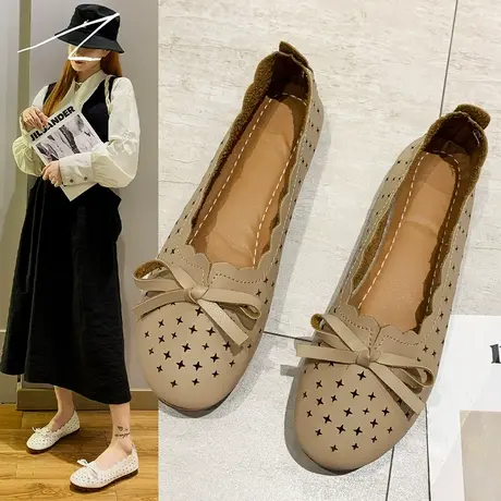 镂空妈妈鞋豆豆鞋平底鞋白色护士鞋软底皮鞋洞洞小白鞋女单鞋凉鞋商品大图