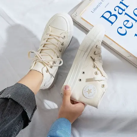 高帮帆布鞋女夏季薄款百搭小白鞋2021新款学生平底isn潮网红板鞋商品大图