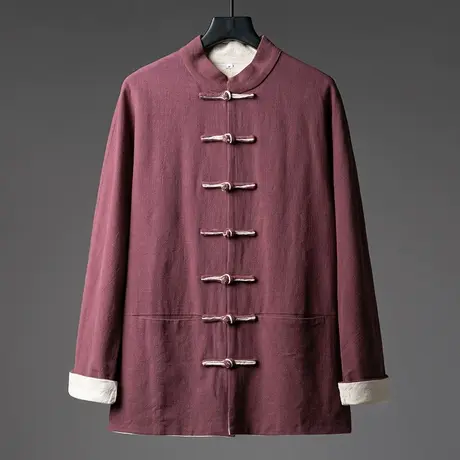 秋季民国男装立领布扣现代唐装中式棉麻茶服外套中国风改良汉服男图片