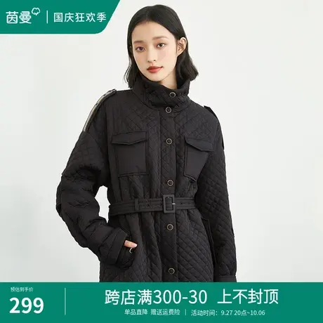 茵曼官网清仓黑色棉衣棉服女2023年新款秋季收腰显瘦保暖立领外套图片