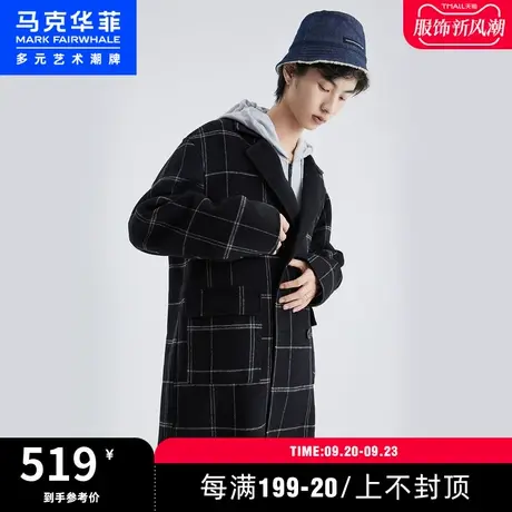 马克华菲outlets店男士时尚秋款简约保暖简约中长款格纹毛呢大衣图片