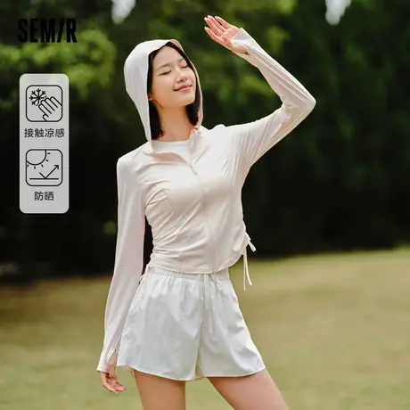 森马外套女短款连帽正肩抽绳上衣2024新款夏凉感原纱防晒紧身上衣商品大图