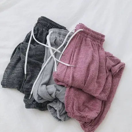 软糯透气薄款休闲九分束脚哈伦裤女韩版垂感直筒针织灯笼萝卜裤夏商品大图