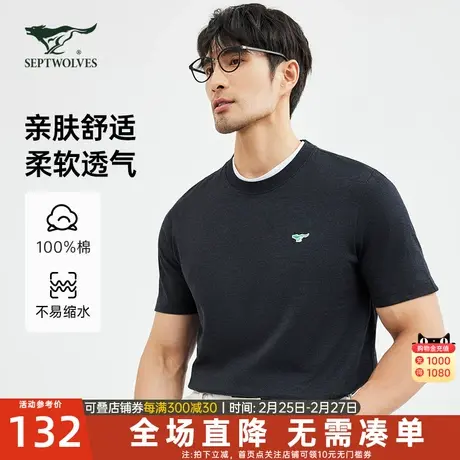 七匹狼短袖T恤男2023夏季新款圆领纯棉半袖体恤休闲爸爸装时尚潮商品大图