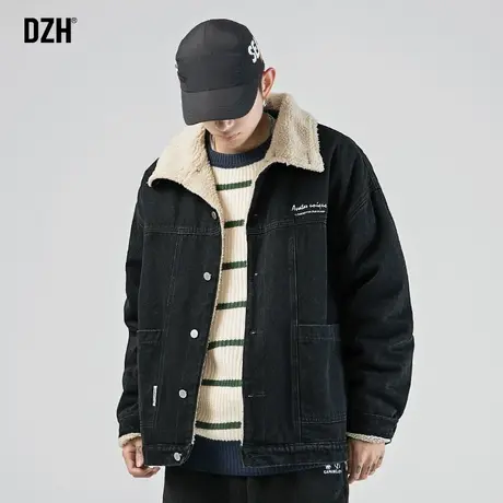 男士翻领羊羔绒牛仔外套男冬季高级感加绒加厚夹克美式复古牛仔衣商品大图