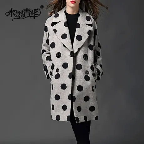 【1件7.9折】冬季新款时尚中长款圆点毛呢外套优雅百搭羊毛大衣女图片