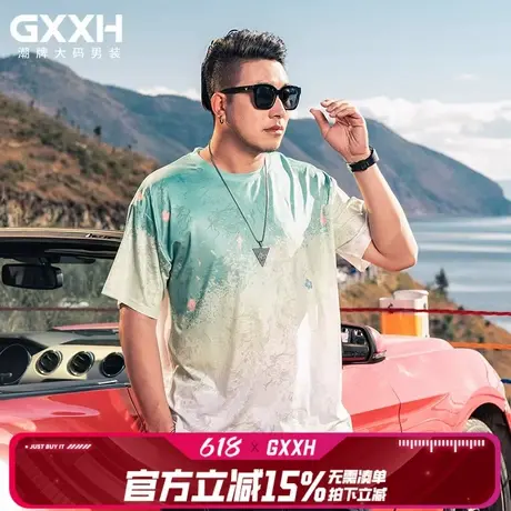 GxxH大码男装美式休闲短袖T恤男潮流夏季新款圆领冰丝凉感上衣商品大图