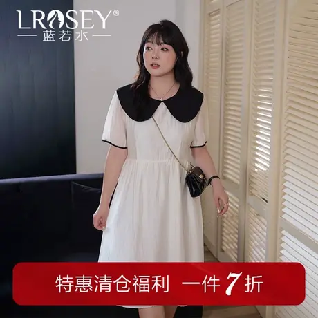 蓝若水大码女装撞色娃娃领连衣裙夏季新品胖MM气质遮肚雪纺仙女裙图片