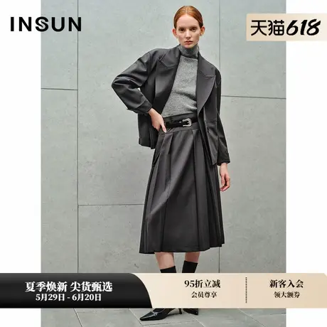 INSUN恩裳秋休闲戗驳领短廓形羊毛西装商品大图