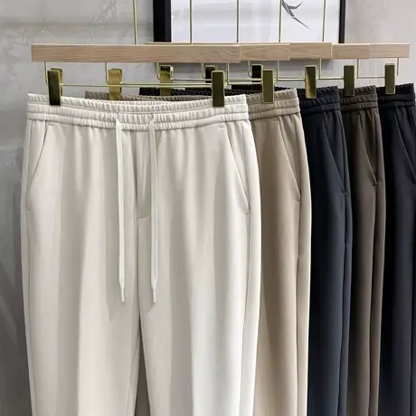 松紧腰西裤男春秋休闲裤2023新款肌理垂感轻熟男士直筒九分长裤子商品大图