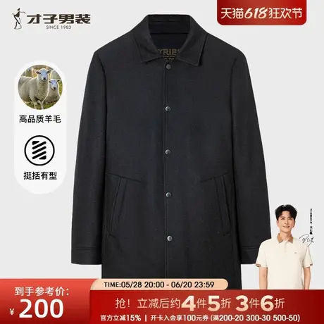 【商场同款】才子翻领羊毛呢大衣男2024冬新款商务休闲中长款外套图片