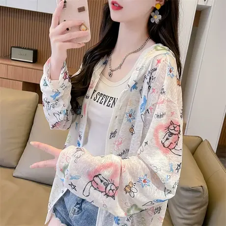 户外透气防晒衣女夏季韩版宽松大码女装冰丝薄款可爱学生开衫外套商品大图