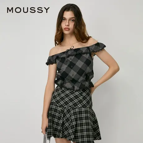 MOUSSY 夏季新品文艺港风多穿法格纹吊带上衣女028HAZ30-0411图片