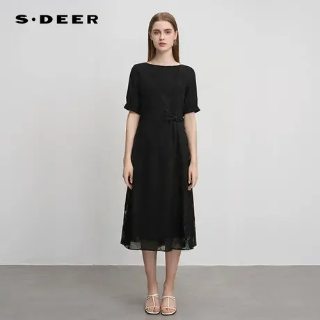 sdeer圣迪奥女装复古圆领盘扣绣花新中式连衣裙S242Z1274图片