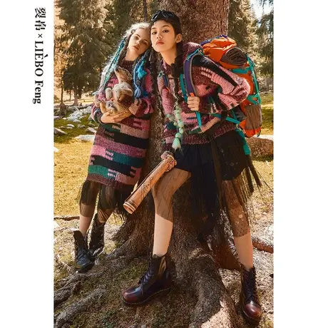 裂帛LIEBOFeng设计师品牌2023年ins慵懒风艺术感连帽条纹毛衣女商品大图